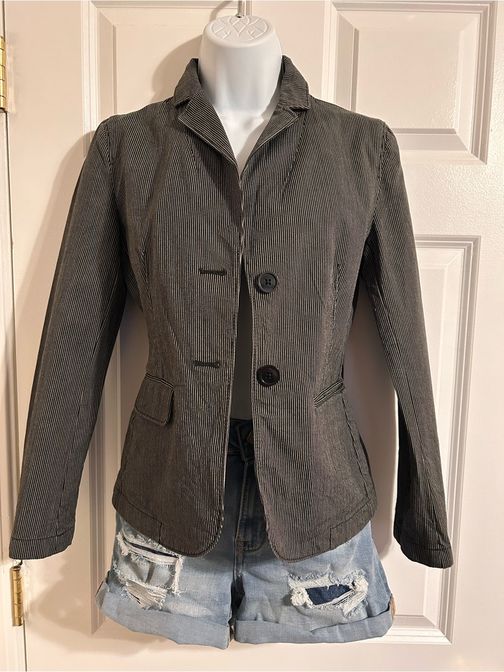 GAP Women's Black Pinstripe Single-Breasted Blazer